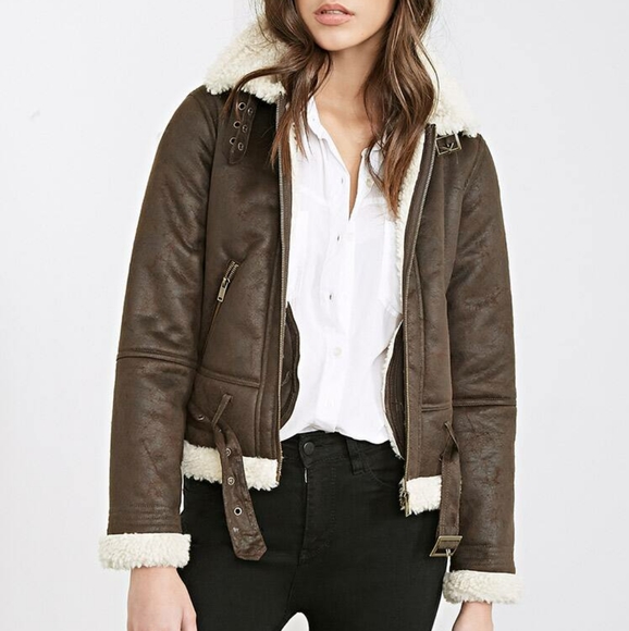 Maralyn & Me Jackets & Blazers - 👀Last Chance 👀 Brown Aviator Faux Sherpa Lined